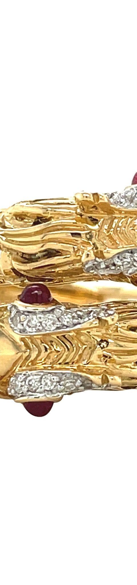 Vintage 18K Gold John Hardy Naga Ring with Ruby and Diamond
